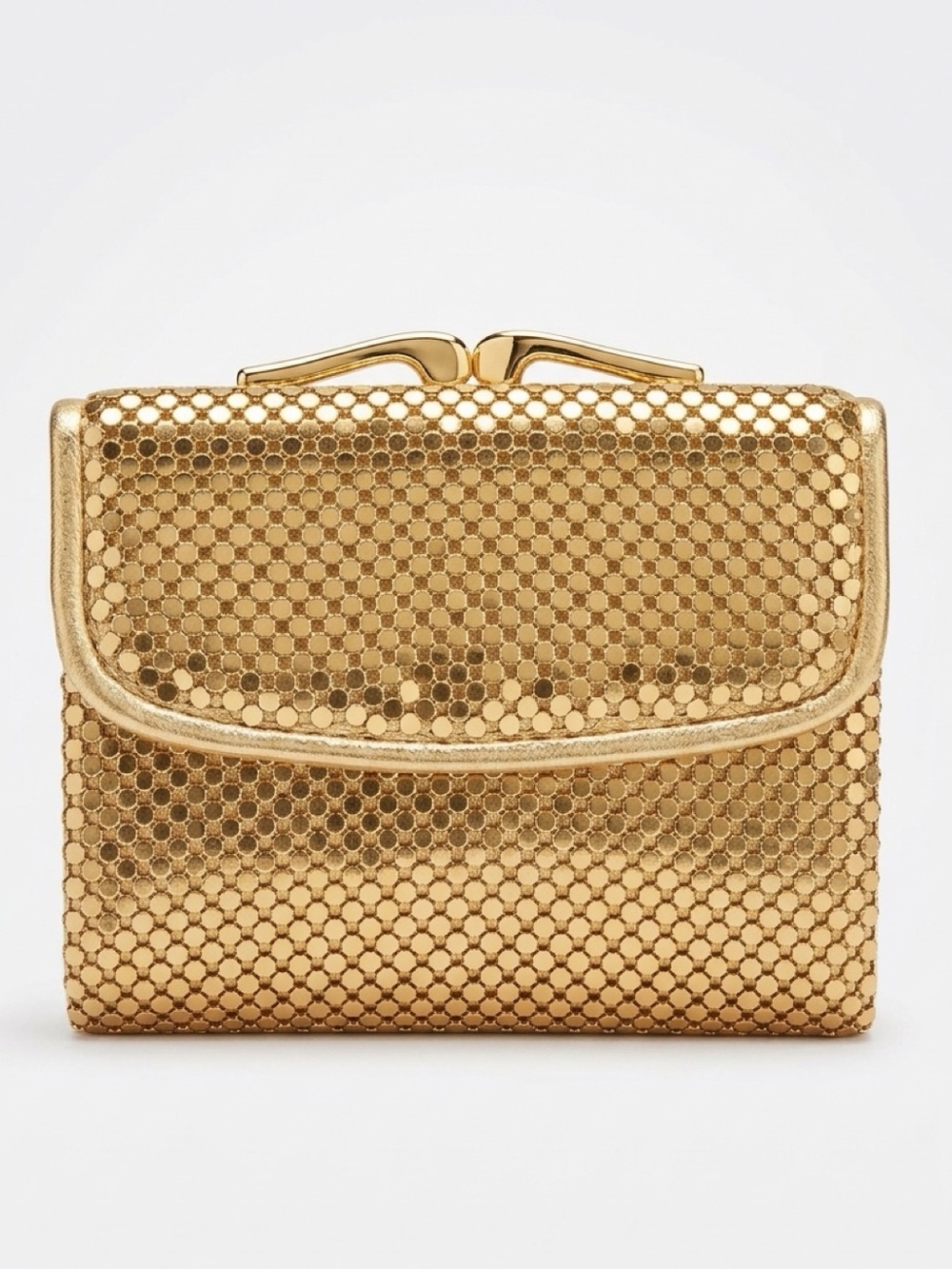 Whiting & Davis NWOT Gold Metallic Mesh Kisslock Evening Wallet, 4x4
